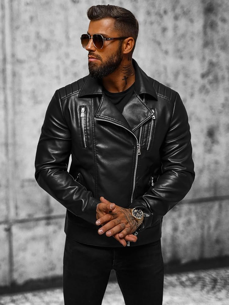 OZONEE JS/11Z8014Z Men's Leather Jacket Faux Leather Jacket
